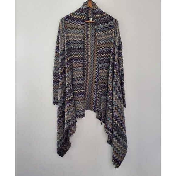 Forte Cashmere Womens 100% Cashmere Colorful Chevron Open Cardigan Size M Artsy - Picture 1 of 8